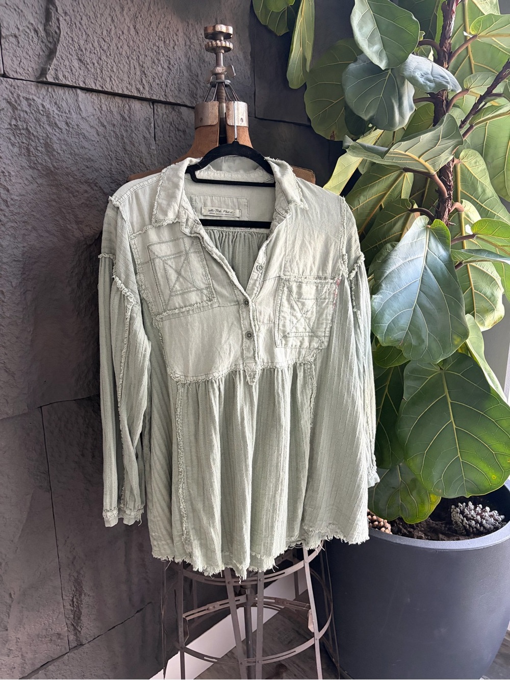 We The Free Sage Green Button-Front Tunic